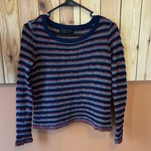 rag & bone Blue and Pink Striped Crew Neck Sweater